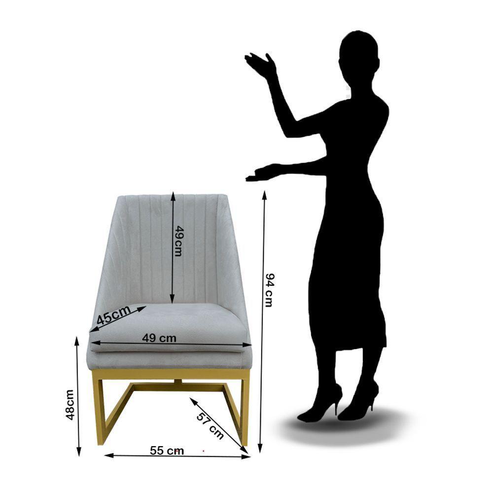 Cadeira Para Sala De Jantar Ana Base De Ferro Maciço Suede Bege D'classe Decor - 5