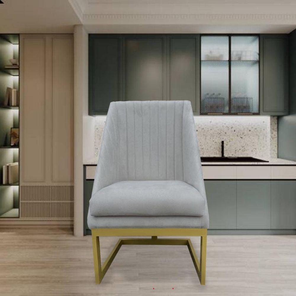 Cadeira Para Sala De Jantar Ana Base De Ferro Maciço Suede Bege D'classe Decor - 6