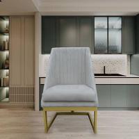 Cadeira Para Sala De Jantar Ana Base De Ferro Maciço Suede Bege D'classe Decor - 6