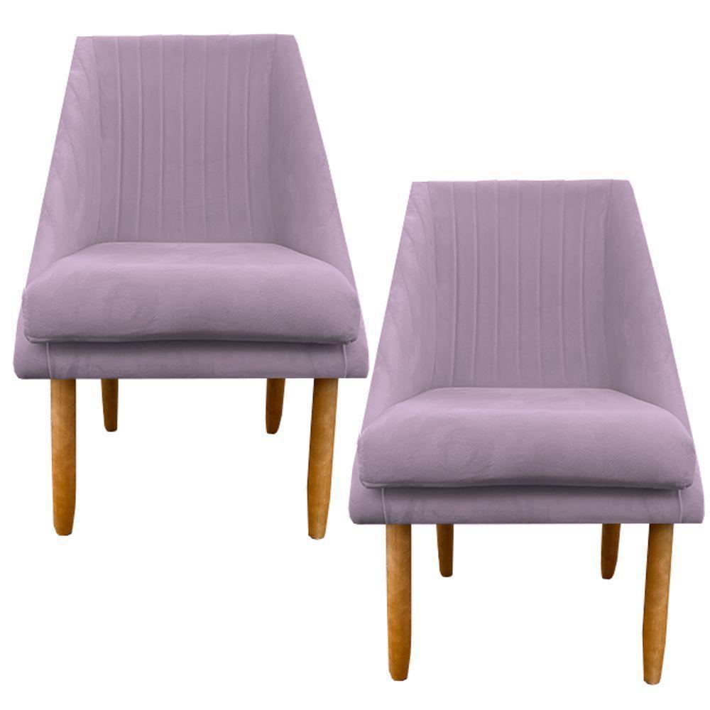 Kit 02 Cadeiras Para Sala De Jantar Ana Pés Palito Suede Rosa Bebê D'classe Decor - 1