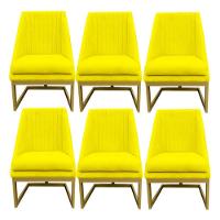 Kit 06 Cadeiras Para Sala De Jantar Ana Base De Ferro Suede Amarelo D'classe Decor - 1