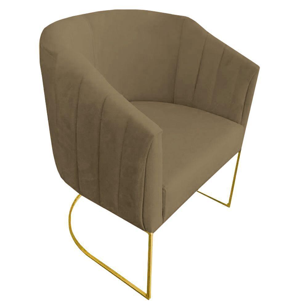 Kit 03 Poltrona Julia Com Base De Ferro Sala De Estar Escritório Recepção Clinica Suede Marrom Rato D'classe Decor - 3