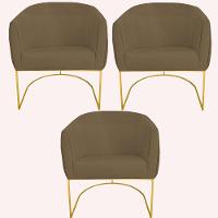 Kit 03 Poltrona Julia Com Base De Ferro Sala De Estar Escritório Recepção Clinica Suede Marrom Rato D'classe Decor - 1