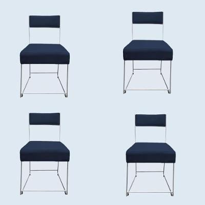 Kit 04 Cadeiras Atena Base De Ferro Maciço Prata Veludo Azul Marinho D'classe Decor