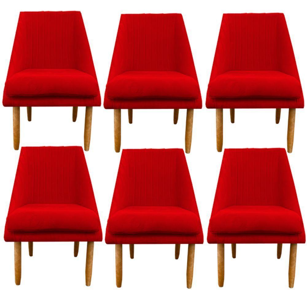 Kit 06 Cadeiras Para Sala De Jantar Ana Pés Palito Suede Vermelho D'classe Decor - 1