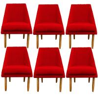 Kit 06 Cadeiras Para Sala De Jantar Ana Pés Palito Suede Vermelho D'classe Decor - 1