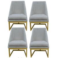 Kit 04 Cadeiras Para Sala De Jantar Ana Base De Ferro Suede Bege D'classe Decor - 1