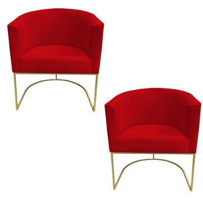 Kit 02 Poltronas Paola Base De Ferro Sued Vermelho D'classe Decor