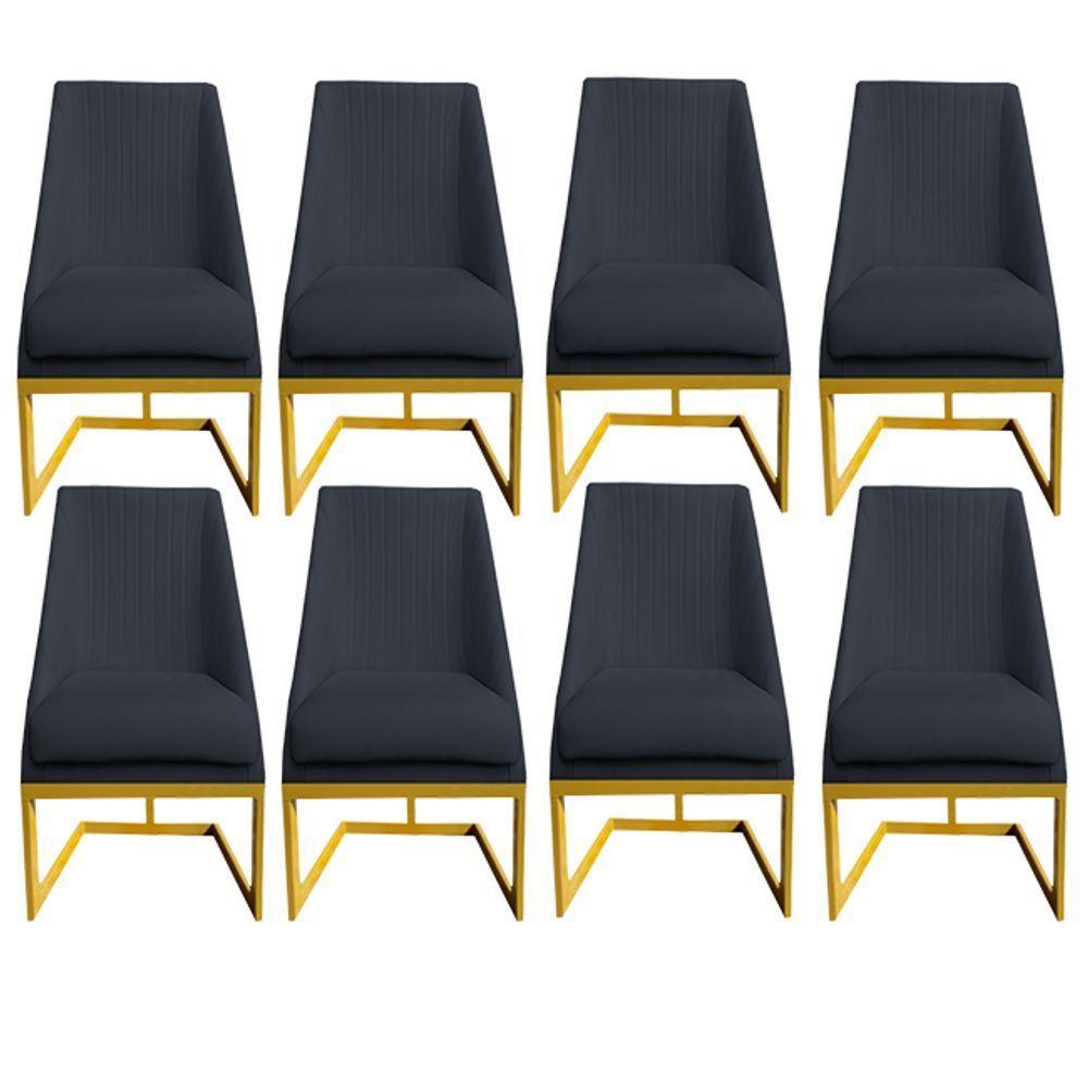 Kit 08 Cadeiras Para Sala De Jantar Ana Base De Ferro Veludo Grafite D'classe Decor - 1
