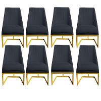 Kit 08 Cadeiras Para Sala De Jantar Ana Base De Ferro Veludo Grafite D'classe Decor - 1