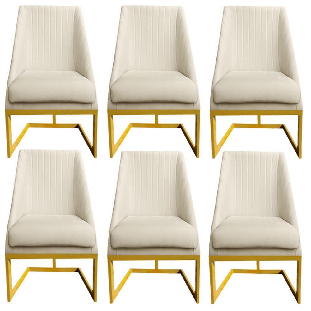 Kit 06 Cadeiras Para Sala De Jantar Ana Base De Ferro Veludo Bege D'classe Decor - 1