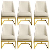 Kit 06 Cadeiras Para Sala De Jantar Ana Base De Ferro Veludo Bege D'classe Decor - 1