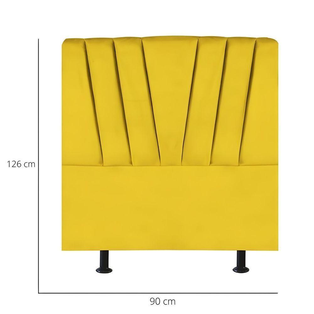 Cabeceira Estofada Cama Box Solteiro 90 Cm Ariel Suede Amarelo - 3