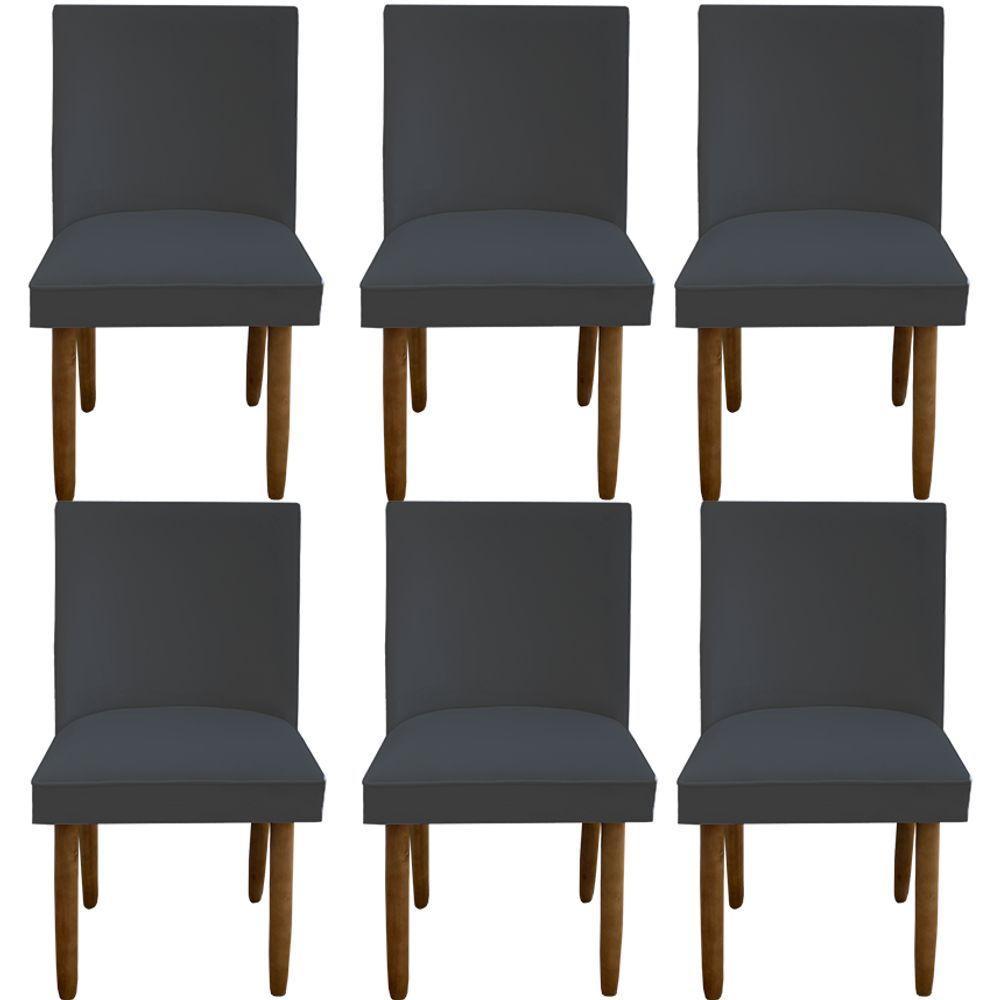 Kit 06 Cadeiras Para Sala De Jantar Tóquio Pés Palito Suede Grafite D'classe Decor - 1