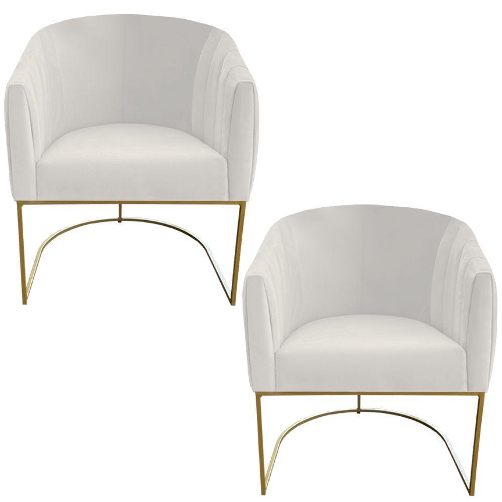 Kit 02 Poltrona Julia Com Base De Ferro Sala De Estar Escritório Recepção Clinica Suede Bege D'classe Decor - 1