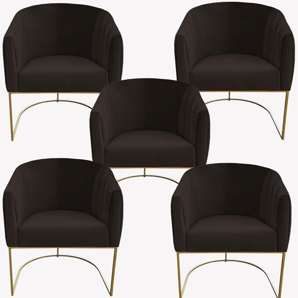 Kit 05 Poltrona Julia Com Base De Ferro Sala De Estar Escritório Recepção Clinica Suede Marrom D'classe Decor - 1