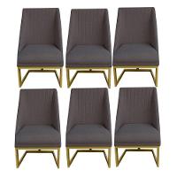 Kit 06 Cadeiras Para Sala De Jantar Ana Base De Ferro Linho Grafite D'classe Decor - 1