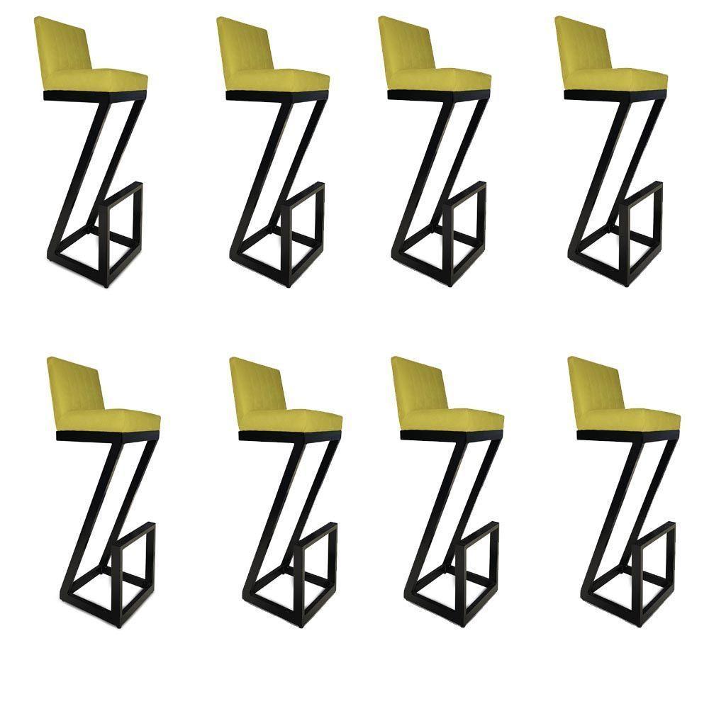 Kit 08 Banqueta Alta Z Base De Ferro Suede Amarelo D'classe Decor - 1