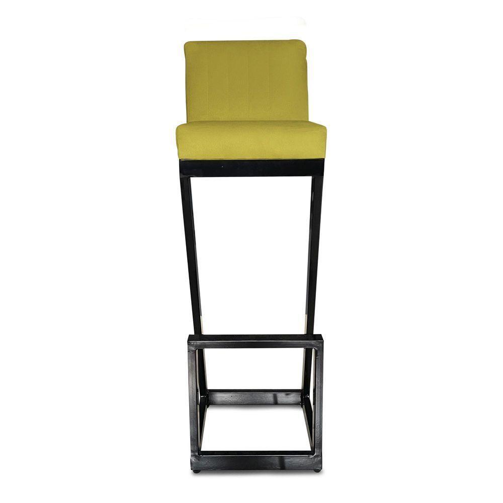 Kit 08 Banqueta Alta Z Base De Ferro Suede Amarelo D'classe Decor - 4