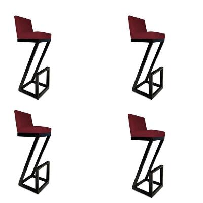 Kit 04 Banqueta Alta Z Base De Ferro Suede Marsala D'classe Decor