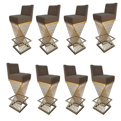 Kit 08 Banquetas Luma Base De Ferro Sued Marrom Rato D'classe Decor