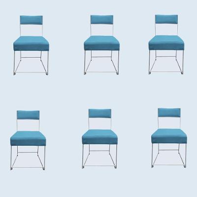 Kit 06 Cadeiras Atena Base De Ferro Maciço Prata Suede Azul Tiffany D'classe Decor