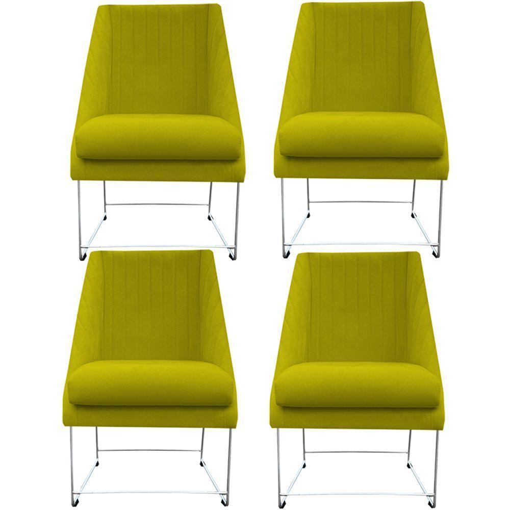 Kit 04 Cadeiras Ana Base De Ferro Prata Suede Amarelo D'classe Decor - 1