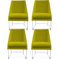 Kit 04 Cadeiras Ana Base De Ferro Prata Suede Amarelo D'classe Decor - 1