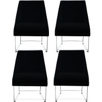 Kit 04 Cadeiras Ana Base De Ferro Prata Suede Preto D'classe Decor - 1