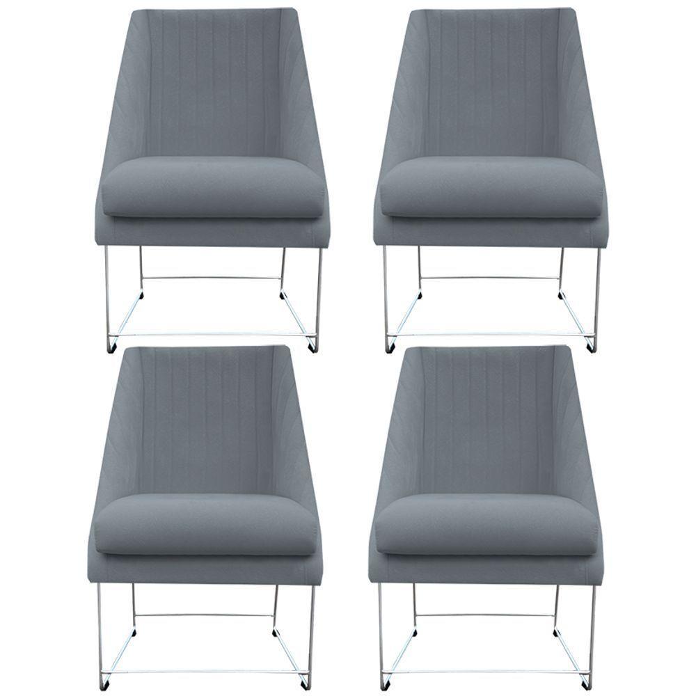 Kit 04 Cadeiras Ana Base De Ferro Prata Suede Bege D'classe Decor - 1