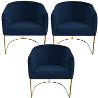 Kit 03 Poltrona Julia Com Base De Ferro Sala De Estar Escritório Recepção Clinica Suede Azul Marinho D'classe Decor - 1