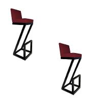 Kit 02 Banqueta Alta Z Base De Ferro Suede Marsala D'classe Decor - 1