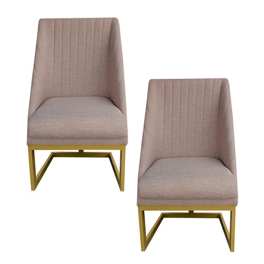 Kit 02 Cadeiras Para Sala De Jantar Ana Base De Ferro Linho Bege D'classe Decor - 1