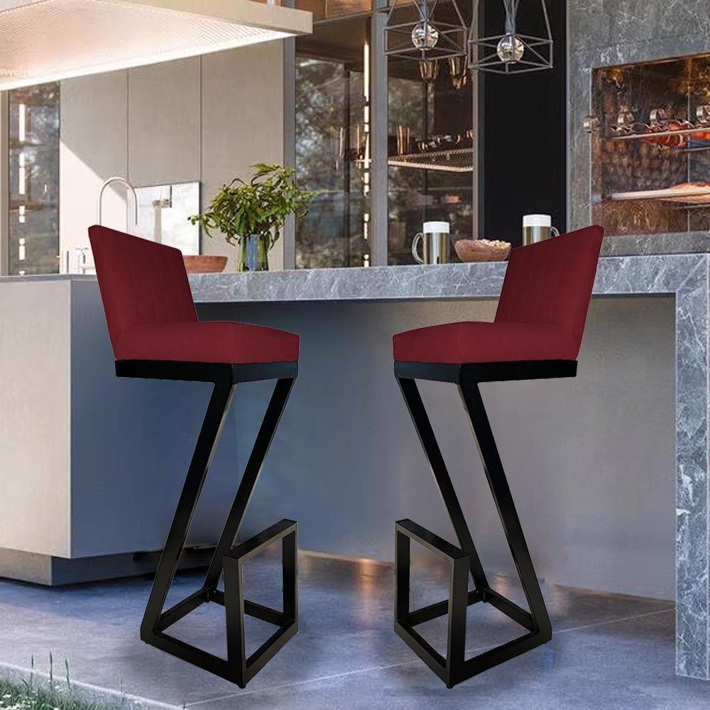 Banqueta Alta Z Base De Ferro Suede Marsala D'classe Decor - 5