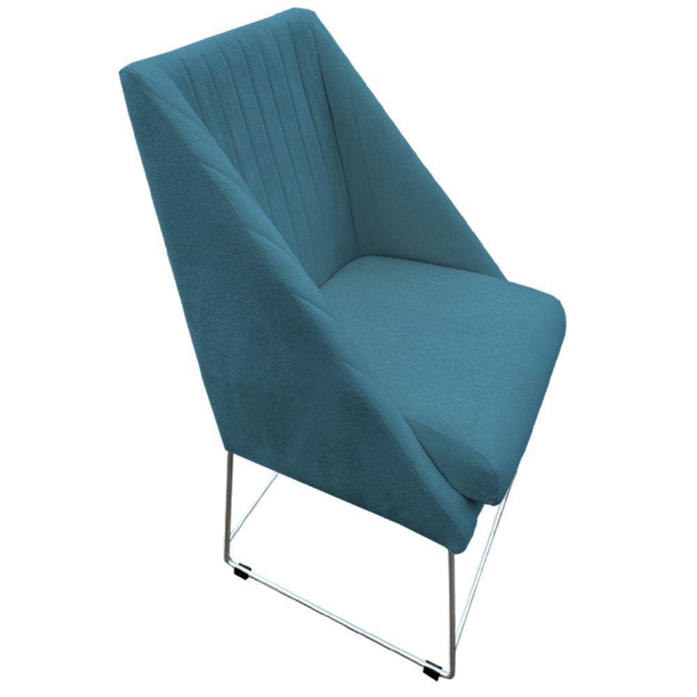 Kit 08 Cadeiras Ana Base De Ferro Prata Suede Azul Tiffany D'classe Decor - 3