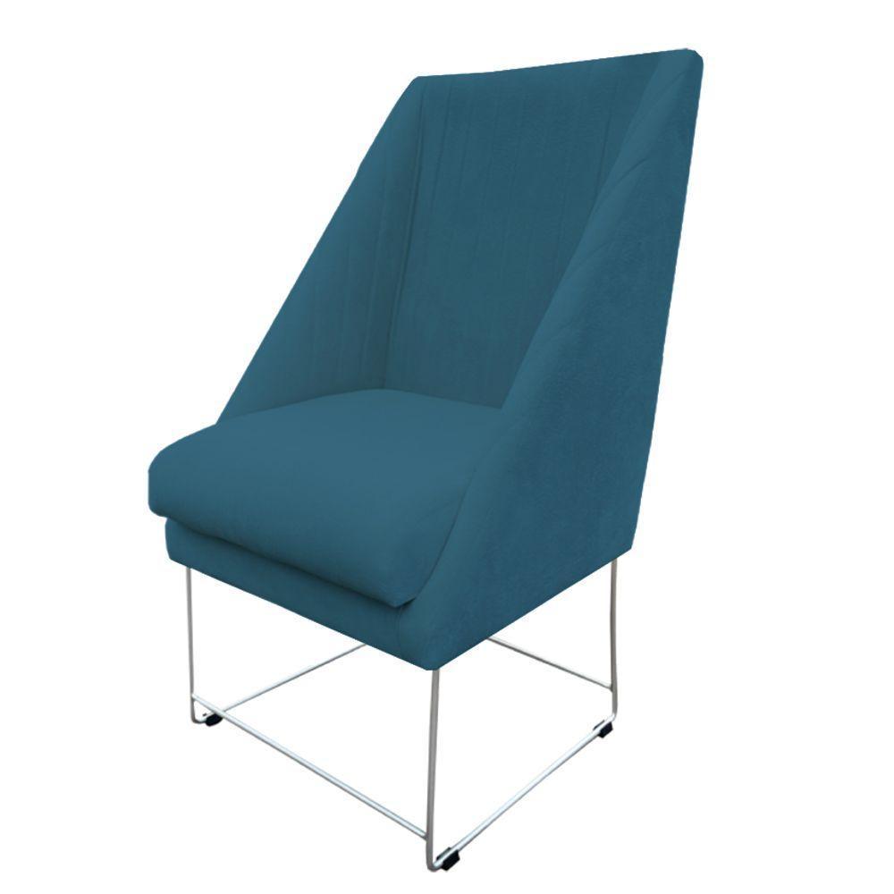 Kit 08 Cadeiras Ana Base De Ferro Prata Suede Azul Tiffany D'classe Decor - 4
