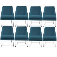 Kit 08 Cadeiras Ana Base De Ferro Prata Suede Azul Tiffany D'classe Decor - 1