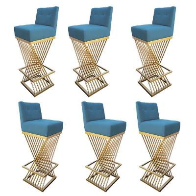 Kit 06 Banquetas Luma Base De Ferro Sued Azul Tiffany D'classe Decor