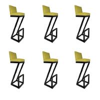 Kit 06 Banqueta Alta Z Base De Ferro Suede Amarelo D'classe Decor - 1