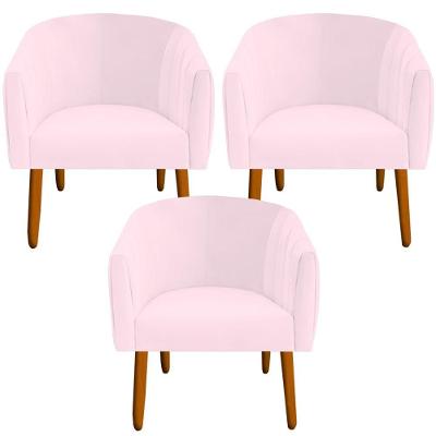 Kit 03 Poltrona Julia Decoração Salão Cadeira Escritório Recepção Estar Amamentação Suede Rosa Bebê D'classe Decor