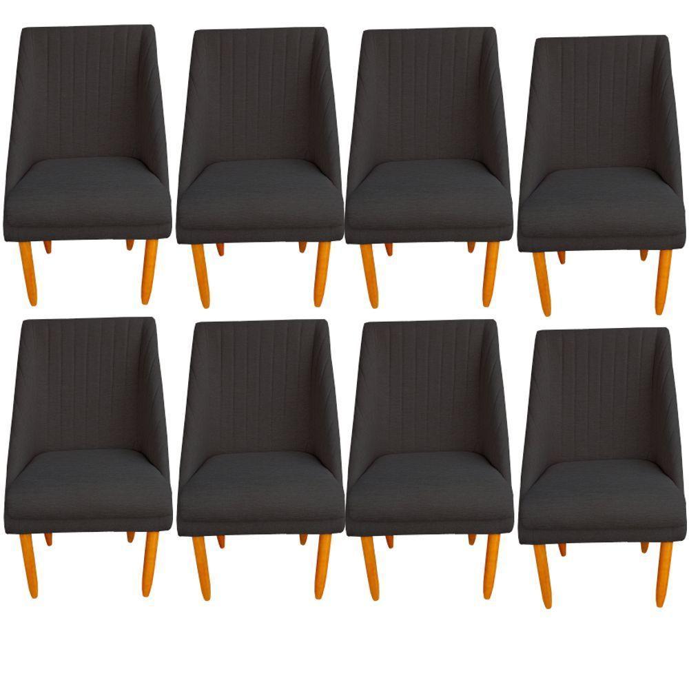 Kit 08 Cadeiras Para Sala De Jantar Ana Pés Palito Linho Grafite D'classe Decor - 1