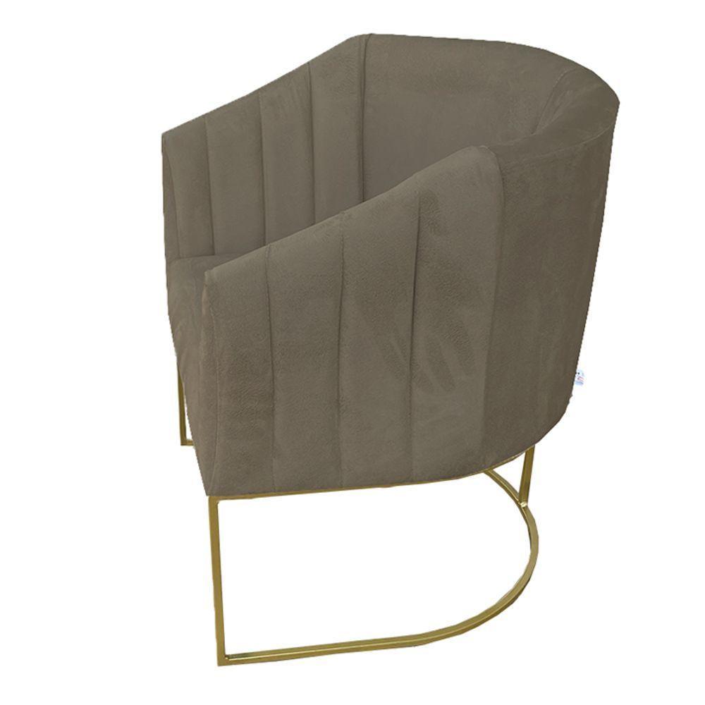 Poltrona Julia Com Base De Ferro Sala De Estar Escritório Recepção Clinica Suede Marrom Rato D'classe Decor - 3