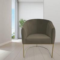 Poltrona Julia Com Base De Ferro Sala De Estar Escritório Recepção Clinica Suede Marrom Rato D'classe Decor - 6