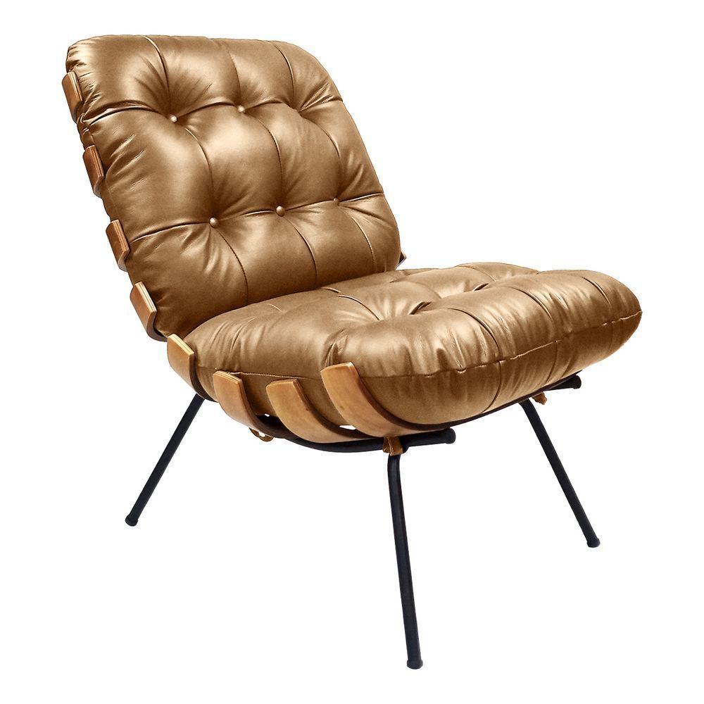 Poltrona Costela Com Puff Em Couro Legítimo - élpis Móveis Crystal Brown Encerado - 2