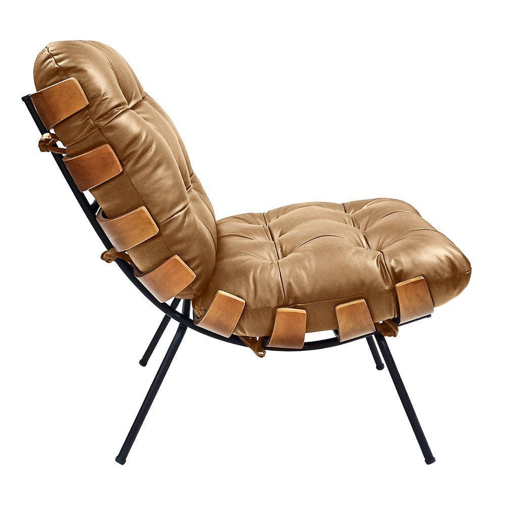 Poltrona Costela Com Puff Em Couro Legítimo - élpis Móveis Crystal Brown Encerado - 4