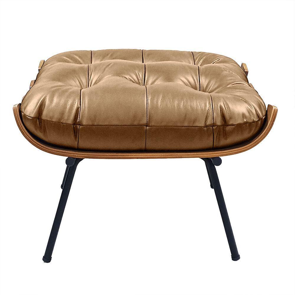 Poltrona Costela Com Puff Em Couro Legítimo - élpis Móveis Crystal Brown Encerado - 6