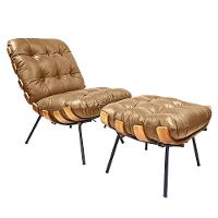 Poltrona Costela Com Puff Em Couro Legítimo - élpis Móveis Crystal Brown Encerado - 1