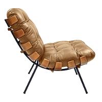 Poltrona Costela Com Puff Em Couro Legítimo - élpis Móveis Crystal Brown Encerado