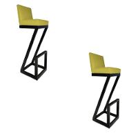 Kit 02 Banqueta Alta Z Base De Ferro Suede Amarelo D'classe Decor - 1