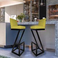 Kit 02 Banqueta Alta Z Base De Ferro Suede Amarelo D'classe Decor - 6